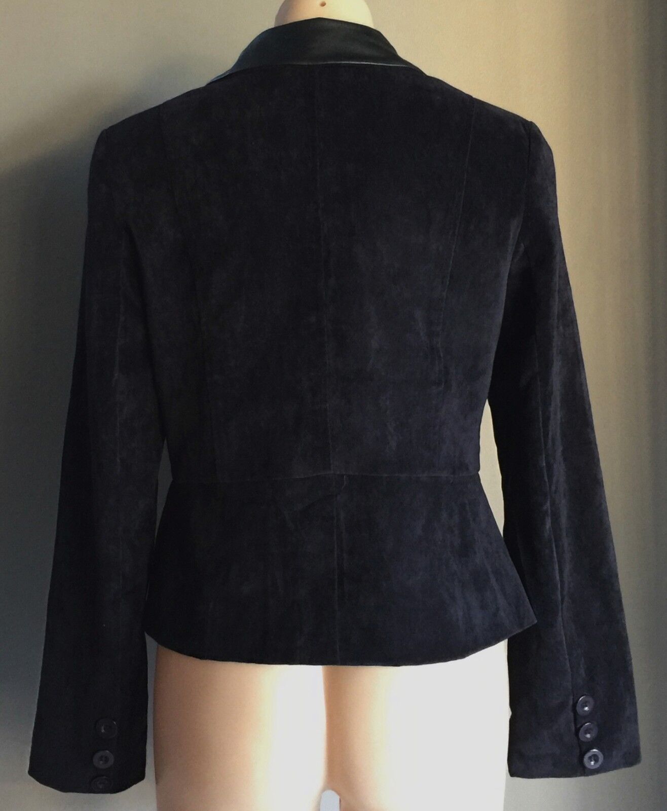 MINTY MEETS MUNT Jacket Collar Navy Suede Look & Black Pleather Size L 12
