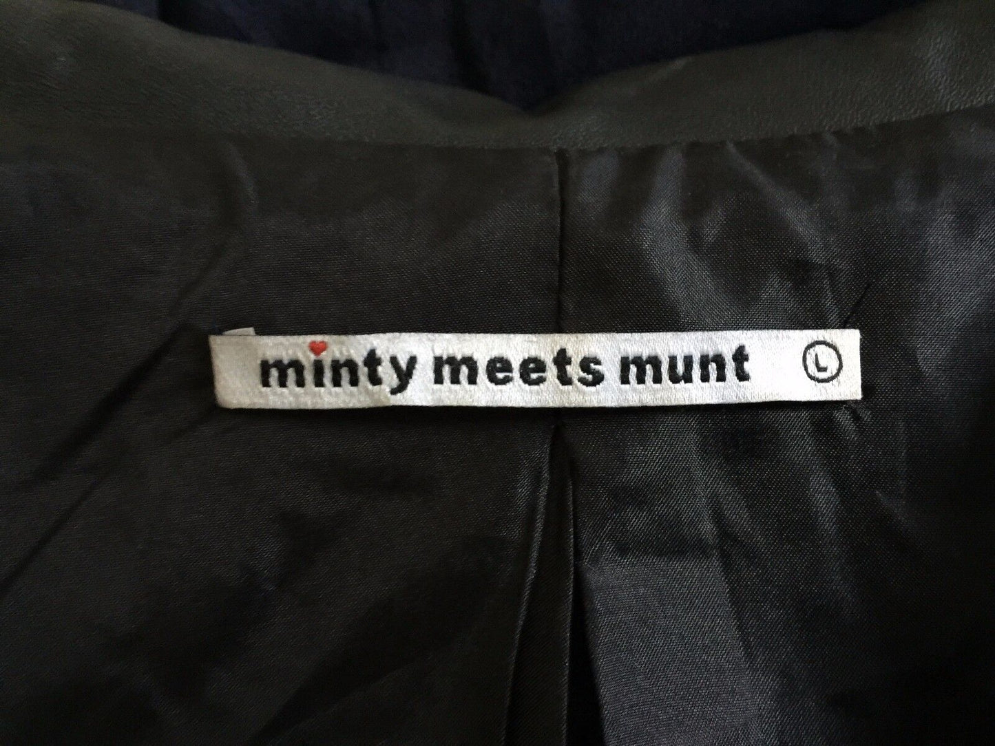 MINTY MEETS MUNT Jacket Collar Navy Suede Look & Black Pleather Size L 12