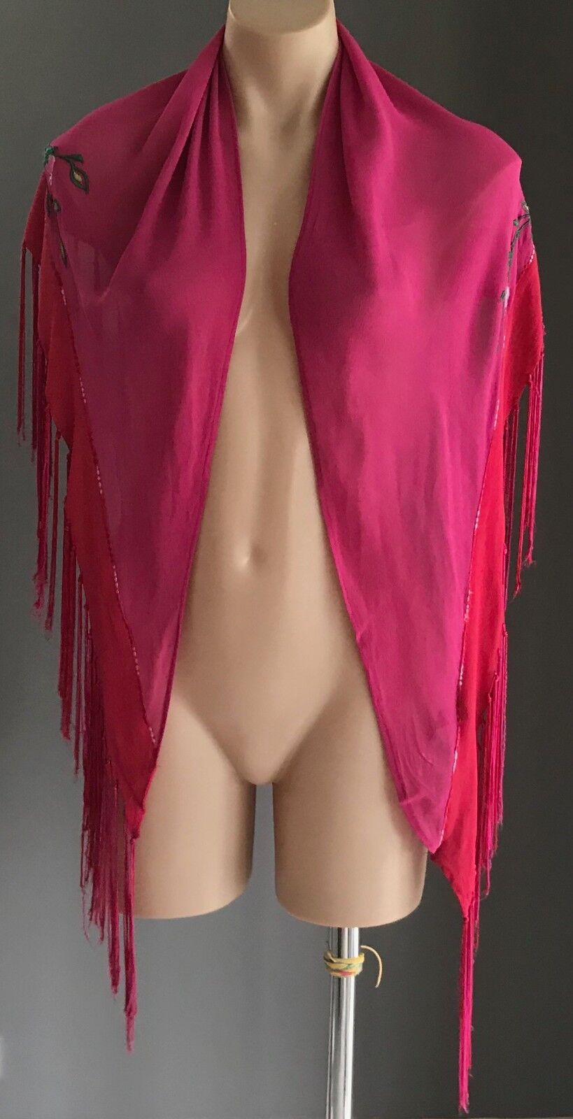 ACCESSORIZE Shawl Wrap Pink Red Floral Embroidered w Fringe Hem One Size 8 - 12