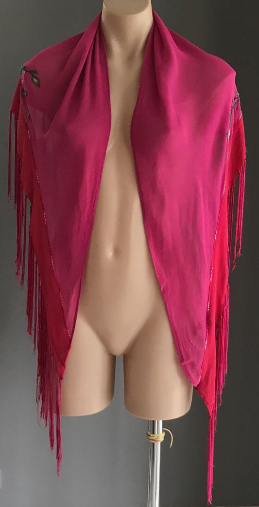 ACCESSORIZE Shawl Wrap Pink Red Floral Embroidered w Fringe Hem One Size 8 - 12