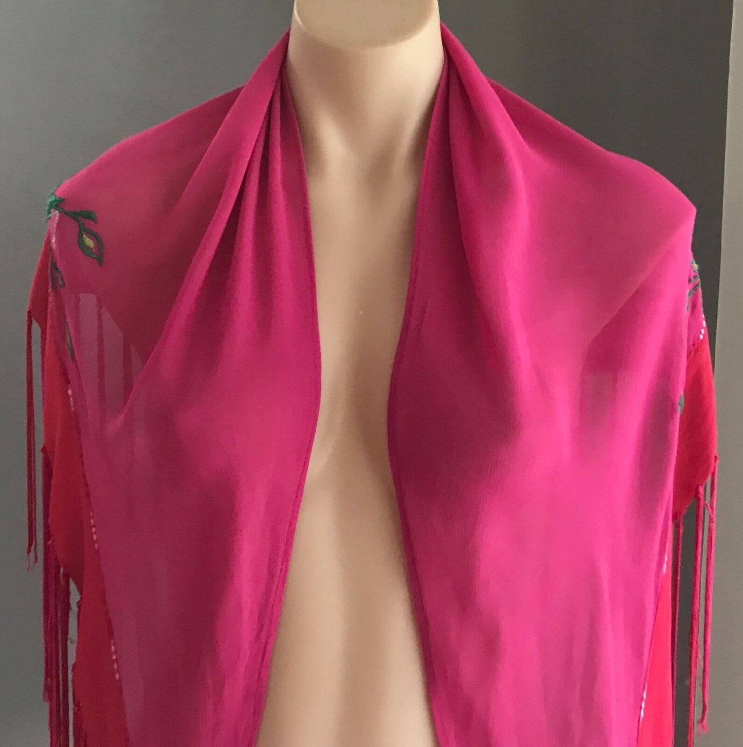 ACCESSORIZE Shawl Wrap Pink Red Floral Embroidered w Fringe Hem One Size 8 - 12