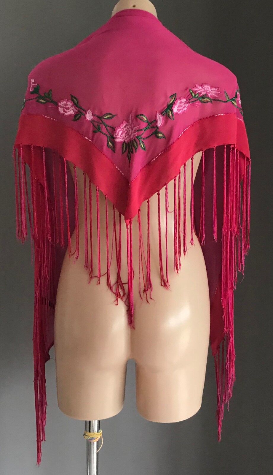 ACCESSORIZE Shawl Wrap Pink Red Floral Embroidered w Fringe Hem One Size 8 - 12