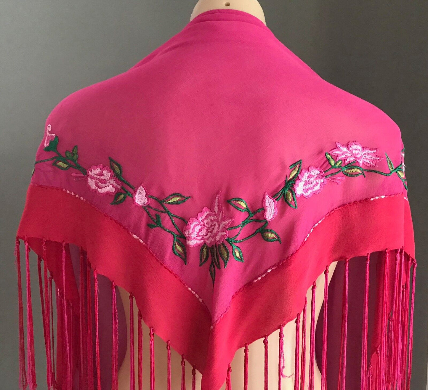 ACCESSORIZE Shawl Wrap Pink Red Floral Embroidered w Fringe Hem One Size 8 - 12