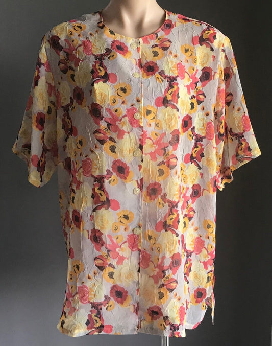 Vintage BEE AUSTRALIA MultiColour Floral Print Semi Sheer Blouse Size 16 18 NEW