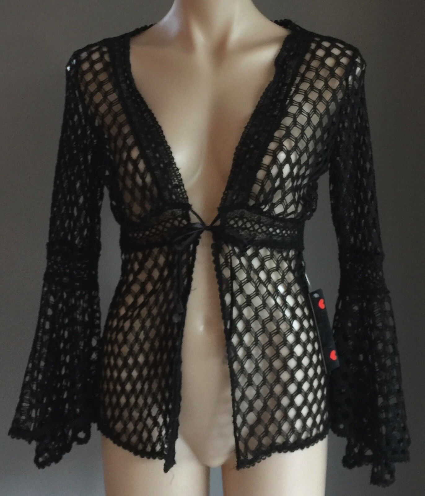 RED BERRY Cardi Bolero Black Decorative Net Trumpet Sleeves Ladies Size S 10 NEW
