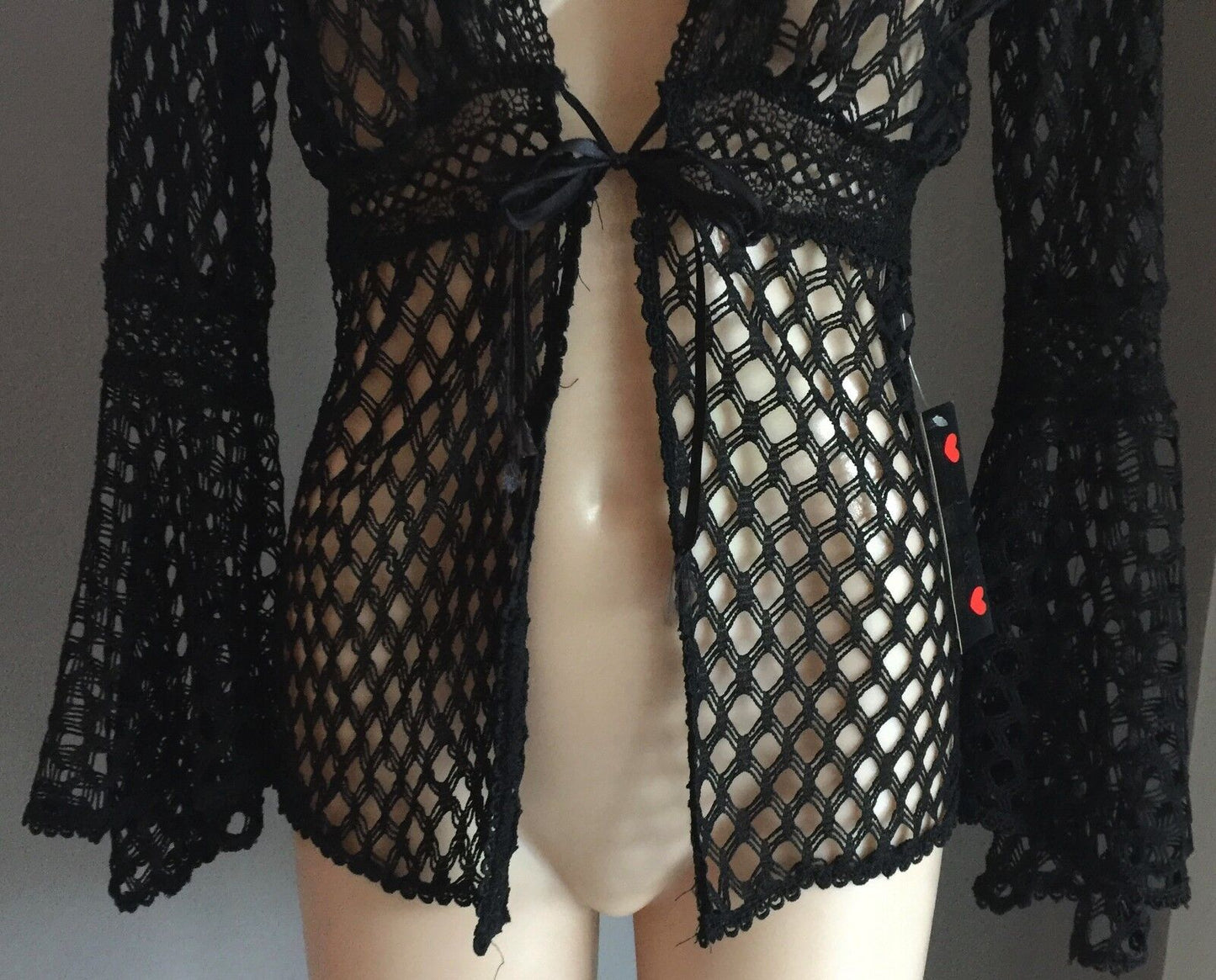 RED BERRY Cardi Bolero Black Decorative Net Trumpet Sleeves Ladies Size S 10 NEW