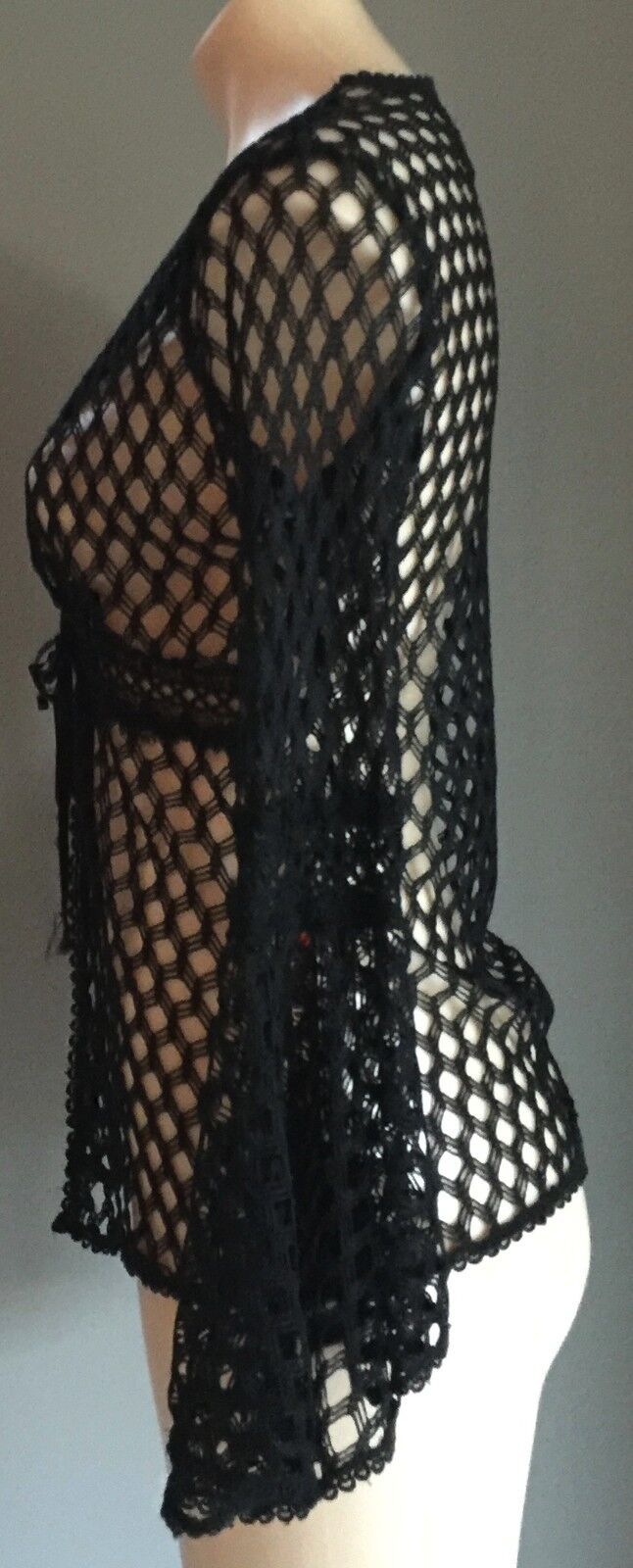 RED BERRY Cardi Bolero Black Decorative Net Trumpet Sleeves Ladies Size S 10 NEW