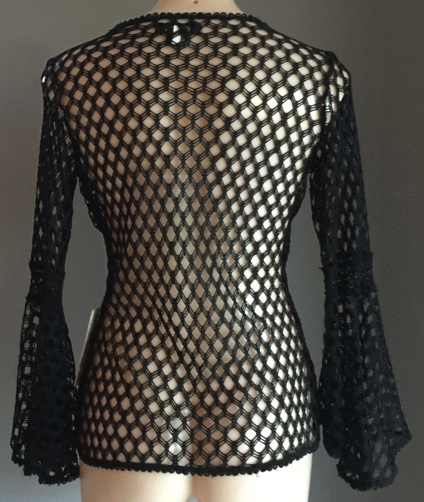 RED BERRY Cardi Bolero Black Decorative Net Trumpet Sleeves Ladies Size S 10 NEW
