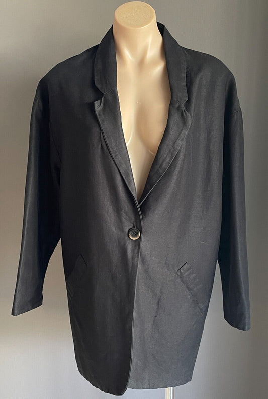 MAISON OLGA Coat Jacket Blazer Black Cotton Linen Size 01 AU 14 Oversized Heavy