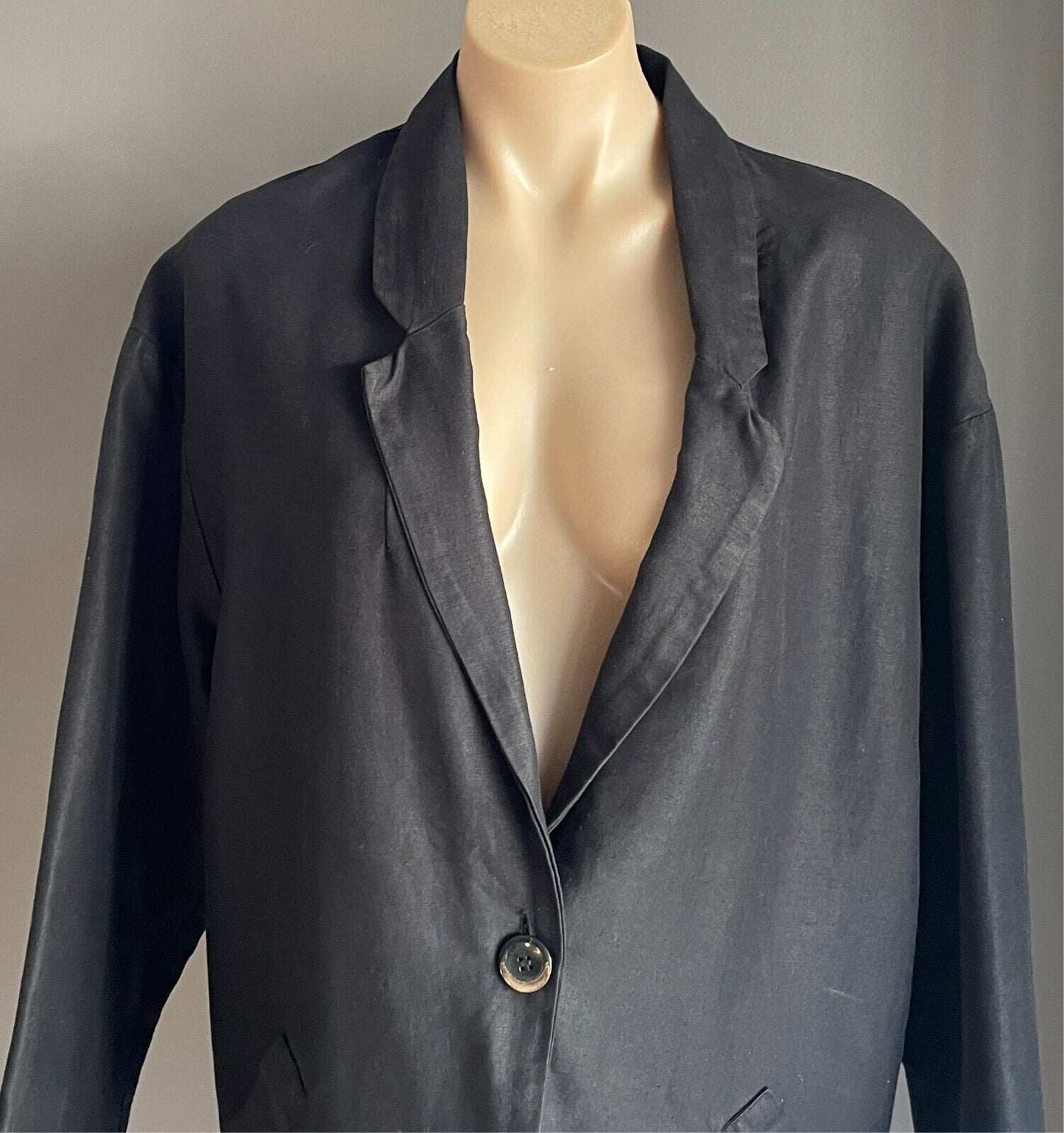 MAISON OLGA Coat Jacket Blazer Black Cotton Linen Size 01 AU 14 Oversized Heavy