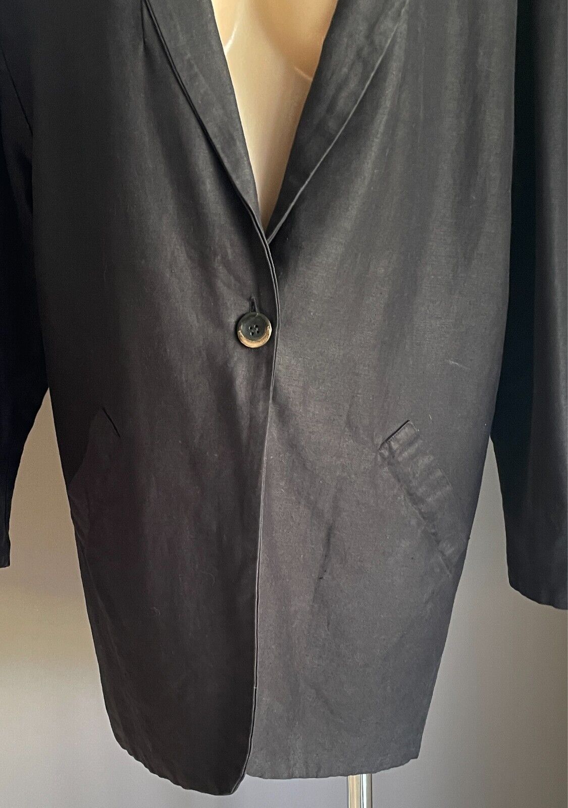 MAISON OLGA Coat Jacket Blazer Black Cotton Linen Size 01 AU 14 Oversized Heavy