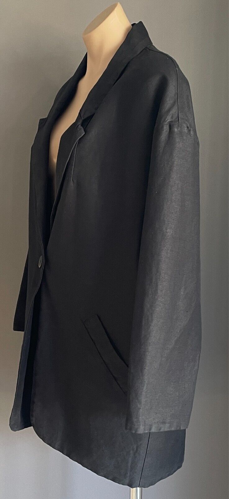 MAISON OLGA Coat Jacket Blazer Black Cotton Linen Size 01 AU 14 Oversized Heavy