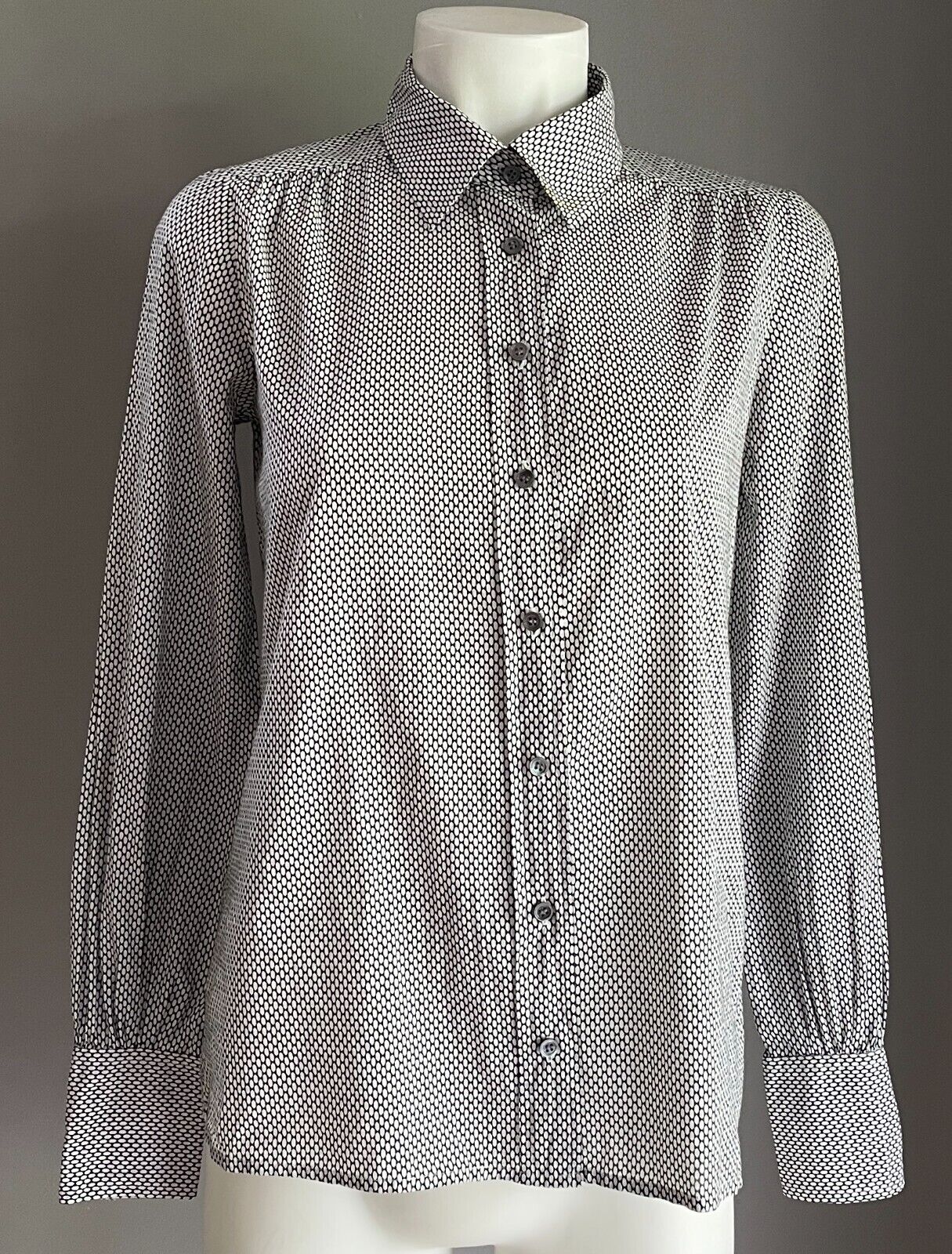 J. CREW Shirt Black White Print Button Up  Long Sleeve Cotton Ladies Size 0 AU 8
