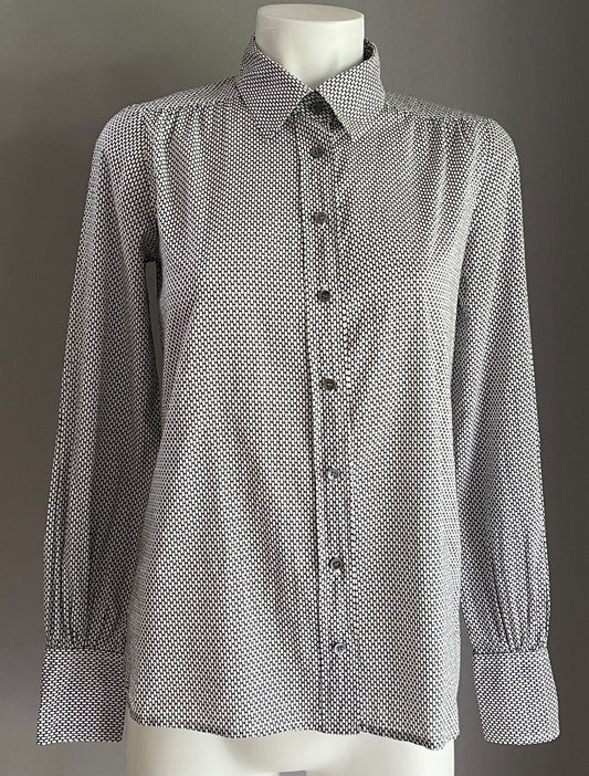 J. CREW Shirt Black White Print Button Up  Long Sleeve Cotton Ladies Size 0 AU 8