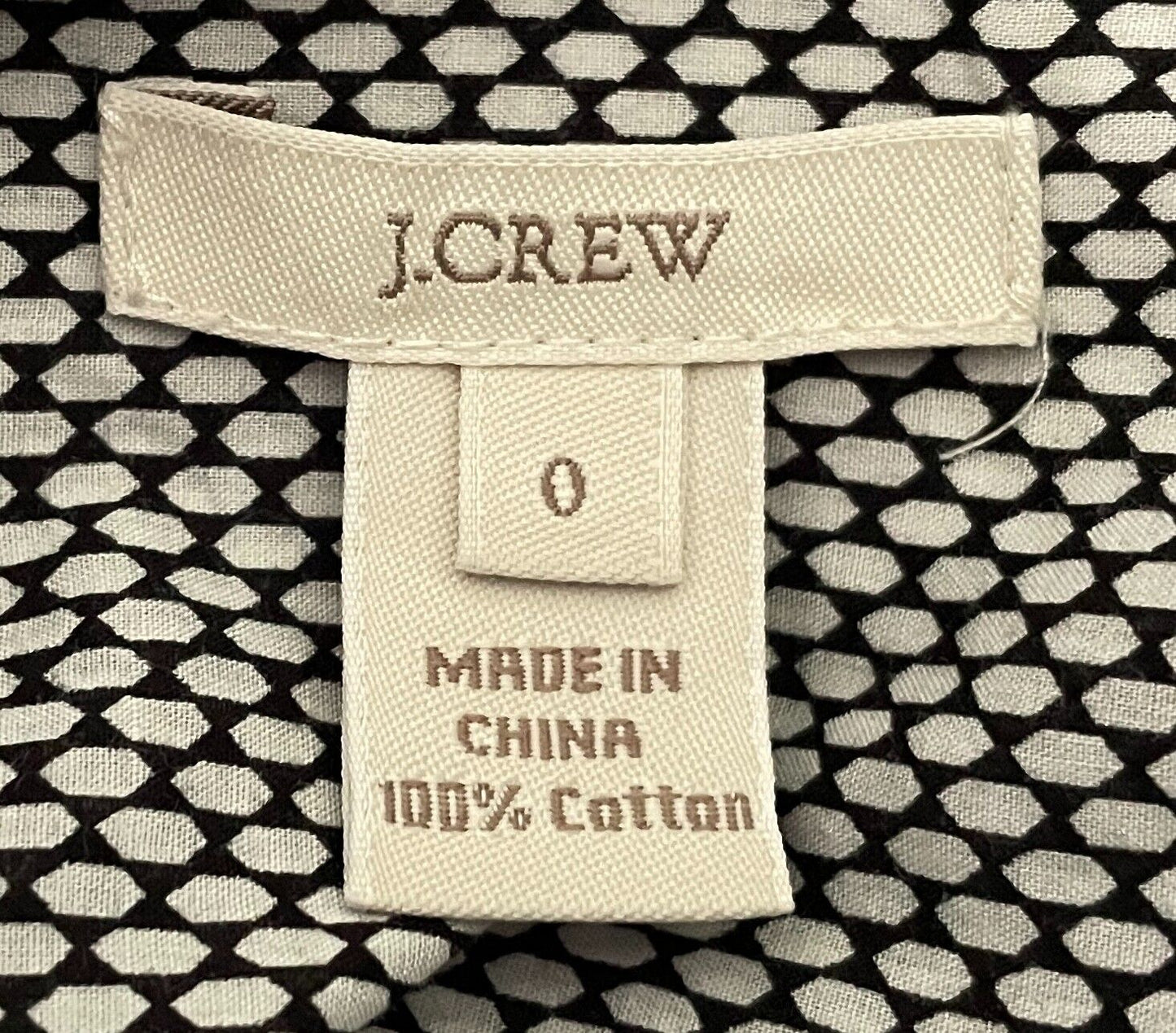 J. CREW Shirt Black White Print Button Up  Long Sleeve Cotton Ladies Size 0 AU 8