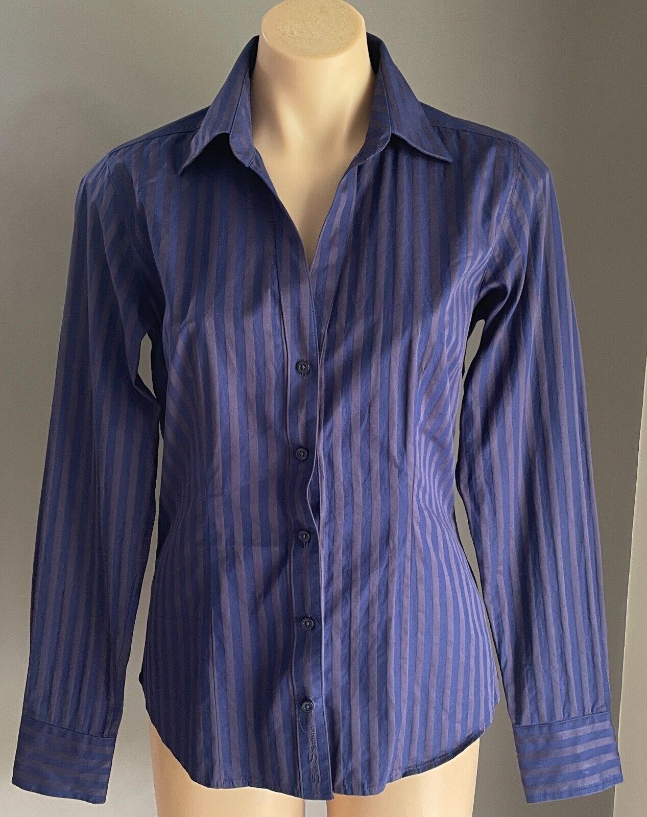 BEN SHERMAN "Westminster" Shirt Blue Grey Stripe Long Sleeve Buttoned Size M 12