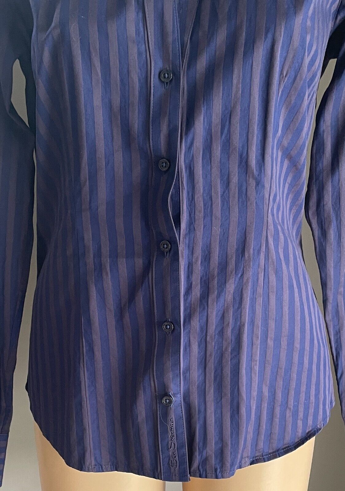 BEN SHERMAN "Westminster" Shirt Blue Grey Stripe Long Sleeve Buttoned Size M 12