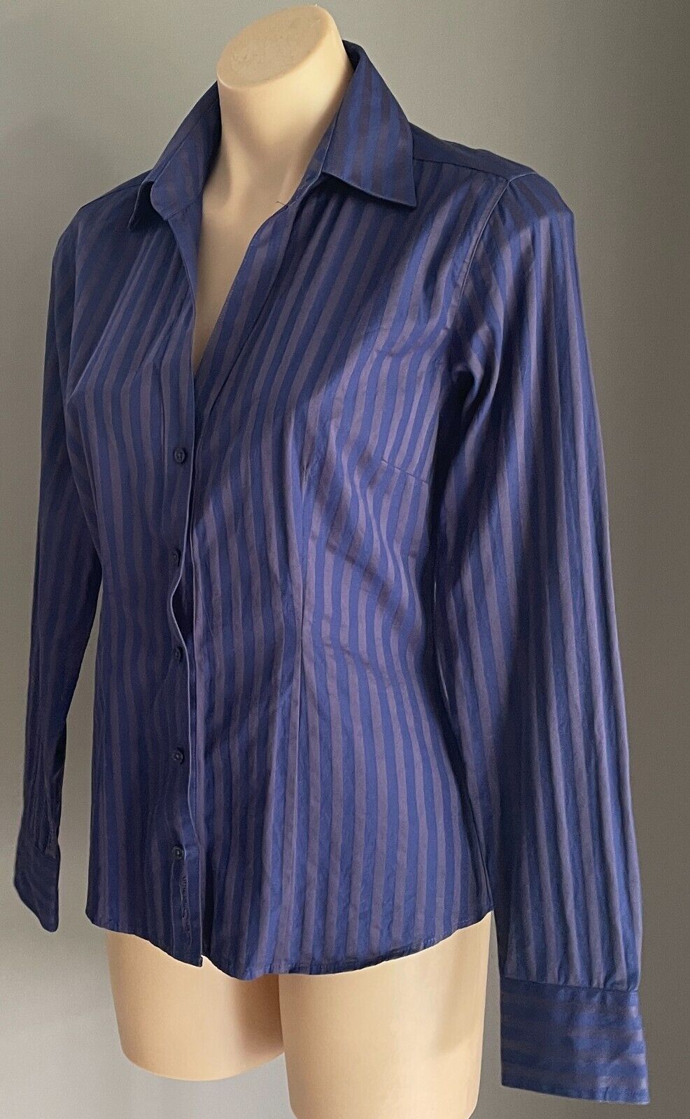 BEN SHERMAN "Westminster" Shirt Blue Grey Stripe Long Sleeve Buttoned Size M 12
