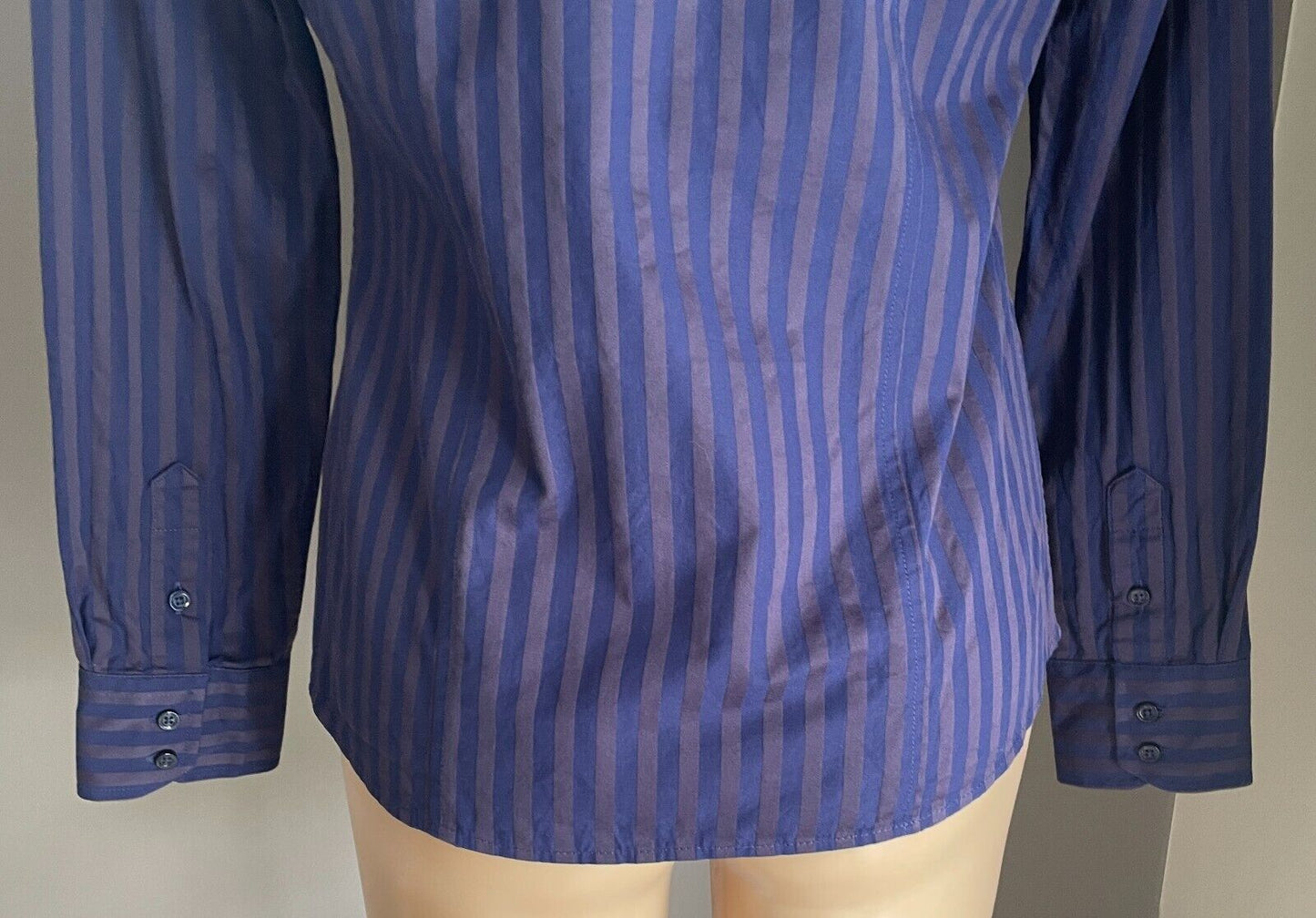 BEN SHERMAN "Westminster" Shirt Blue Grey Stripe Long Sleeve Buttoned Size M 12