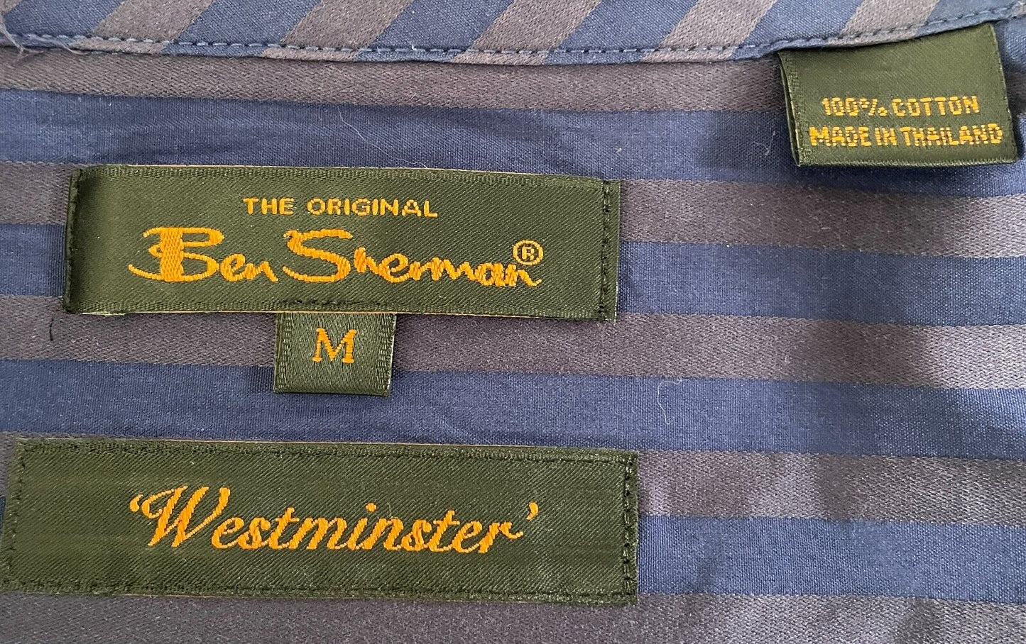 BEN SHERMAN "Westminster" Shirt Blue Grey Stripe Long Sleeve Buttoned Size M 12