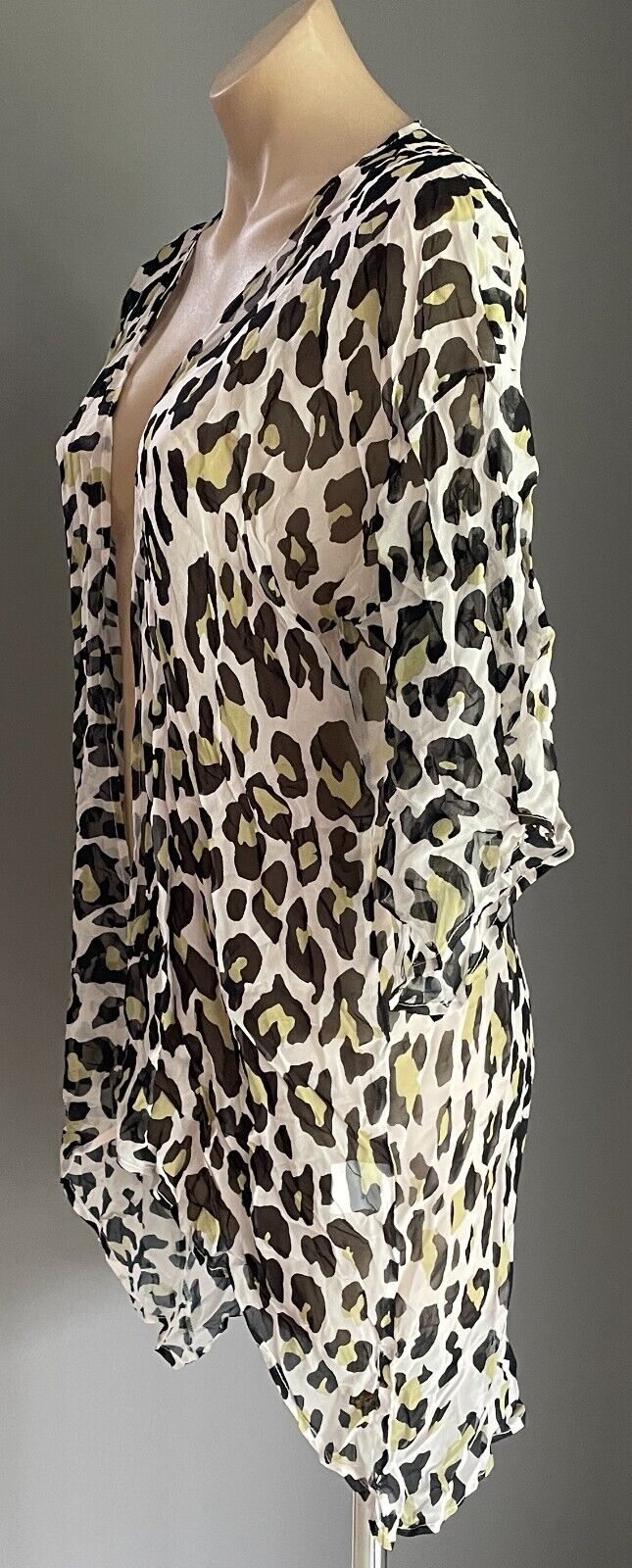 CAROLINA Kimono Top White Black Khaki Leopard Crinkle Semi Sheer Open Size 10 12