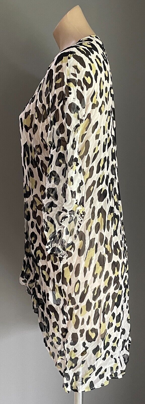 CAROLINA Kimono Top White Black Khaki Leopard Crinkle Semi Sheer Open Size 10 12