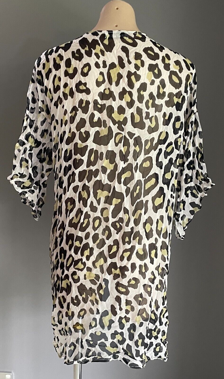 CAROLINA Kimono Top White Black Khaki Leopard Crinkle Semi Sheer Open Size 10 12