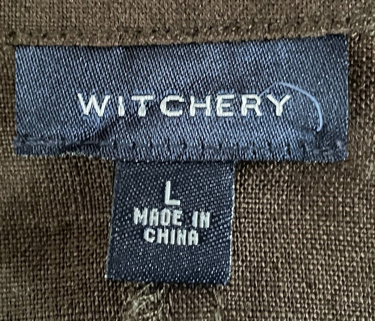 WITCHERY Jacket Khaki Linen Lightweight Sze L 14 Unlined Long Sleeve Rib Collar