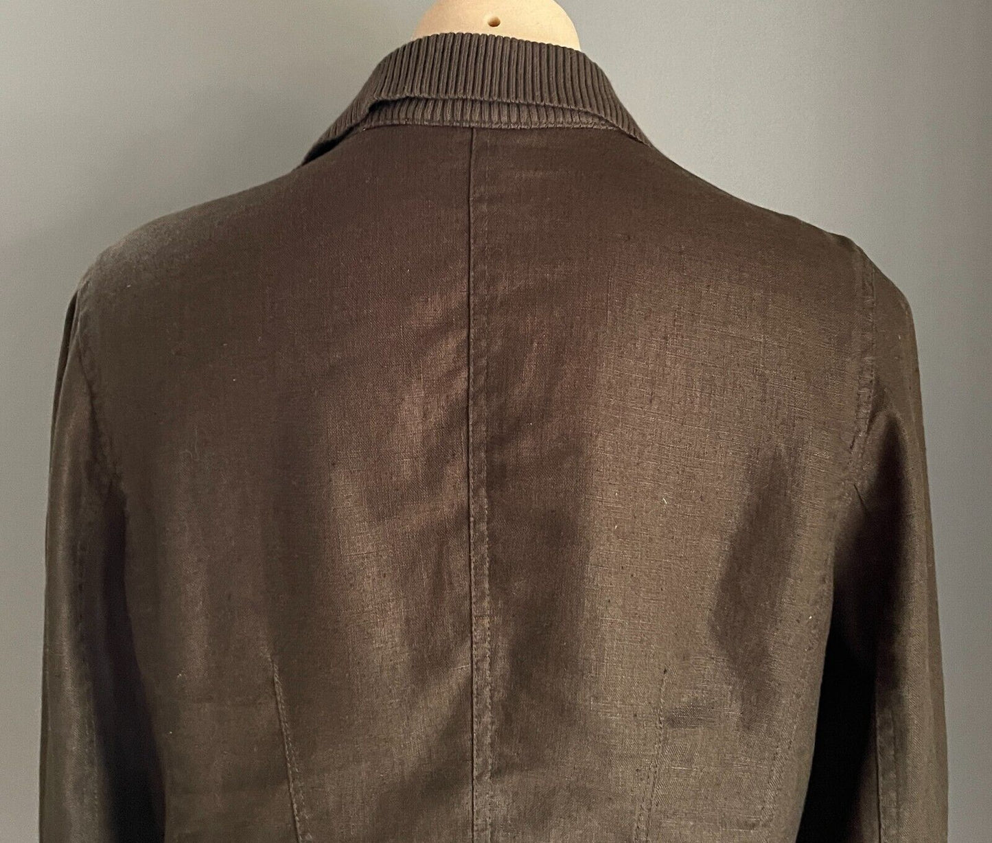 WITCHERY Jacket Khaki Linen Lightweight Sze L 14 Unlined Long Sleeve Rib Collar