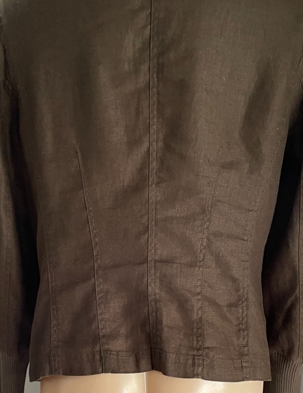 WITCHERY Jacket Khaki Linen Lightweight Sze L 14 Unlined Long Sleeve Rib Collar