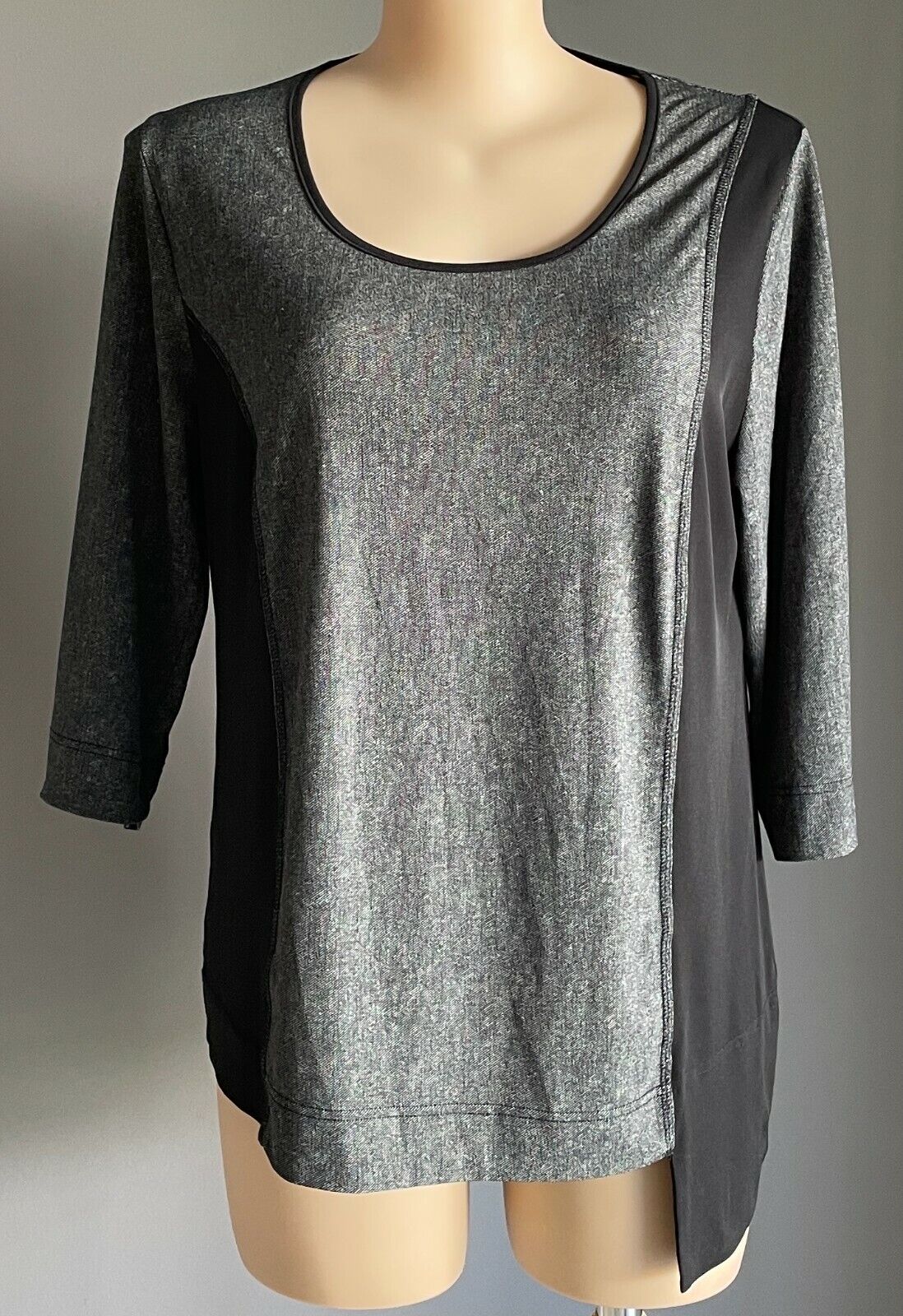TAKING SHAPE TS Stretch Top Black & Grey 3/4 Sleeve Sweater Plus Size M NWOT