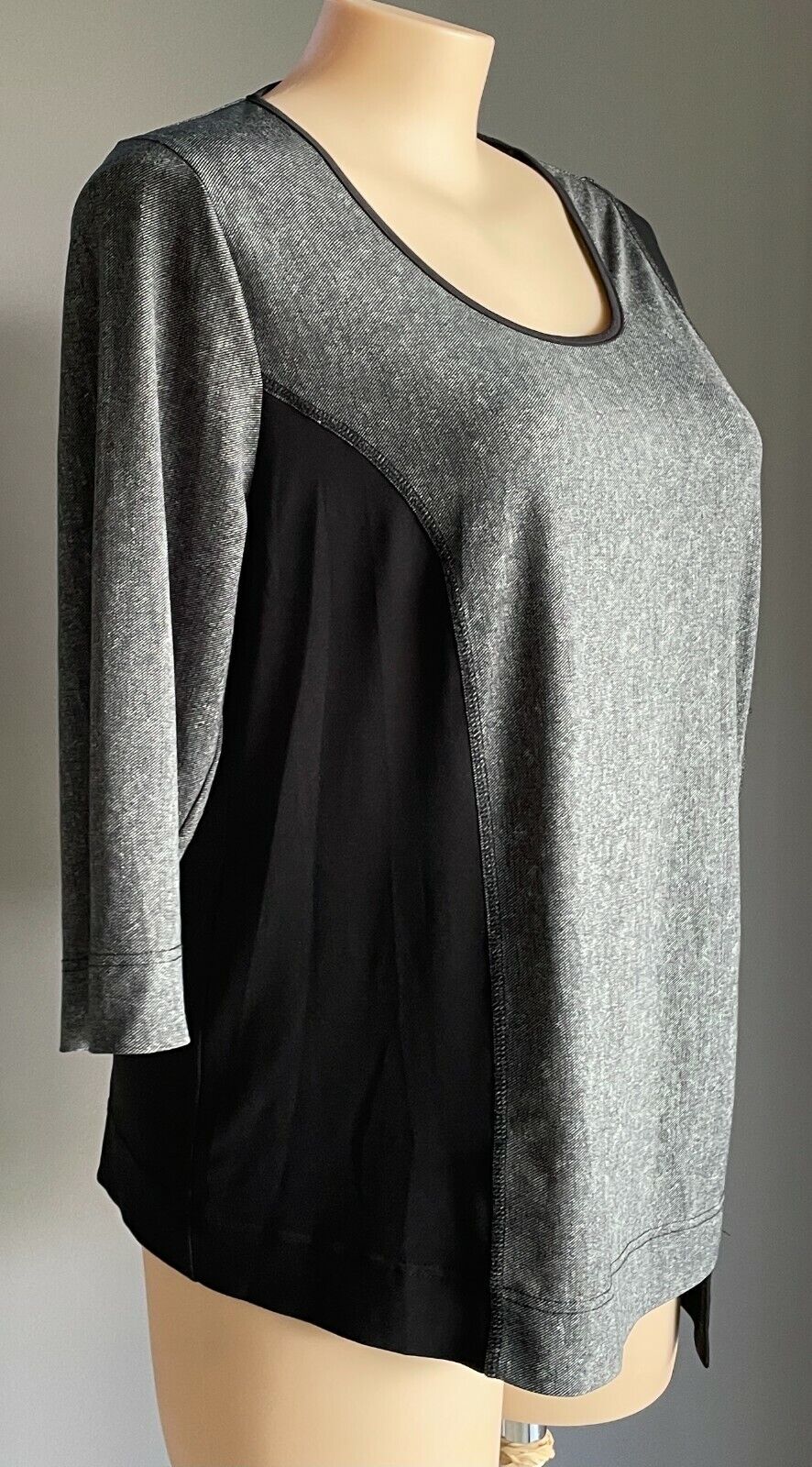 TAKING SHAPE TS Stretch Top Black & Grey 3/4 Sleeve Sweater Plus Size M NWOT