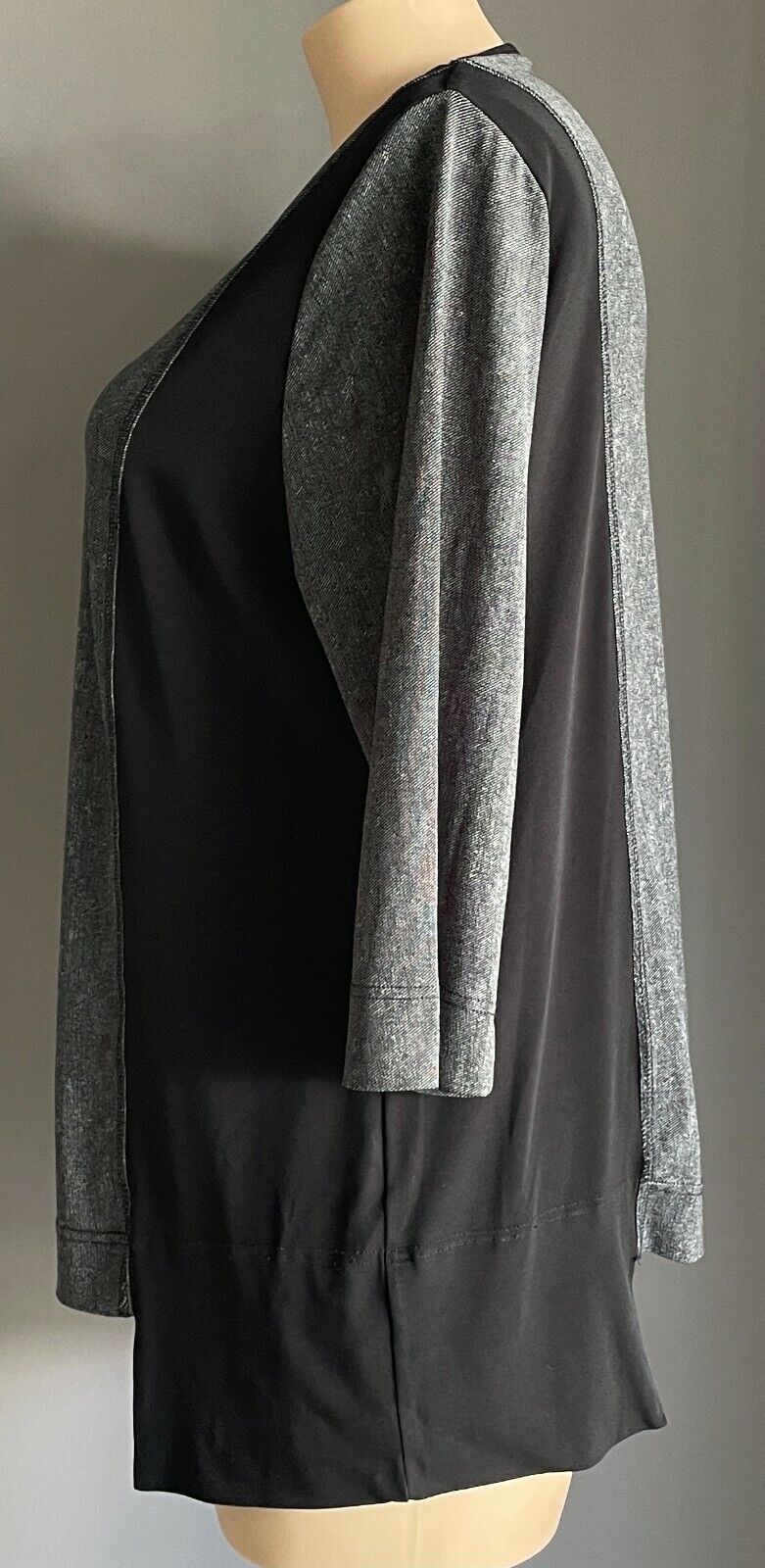 TAKING SHAPE TS Stretch Top Black & Grey 3/4 Sleeve Sweater Plus Size M NWOT