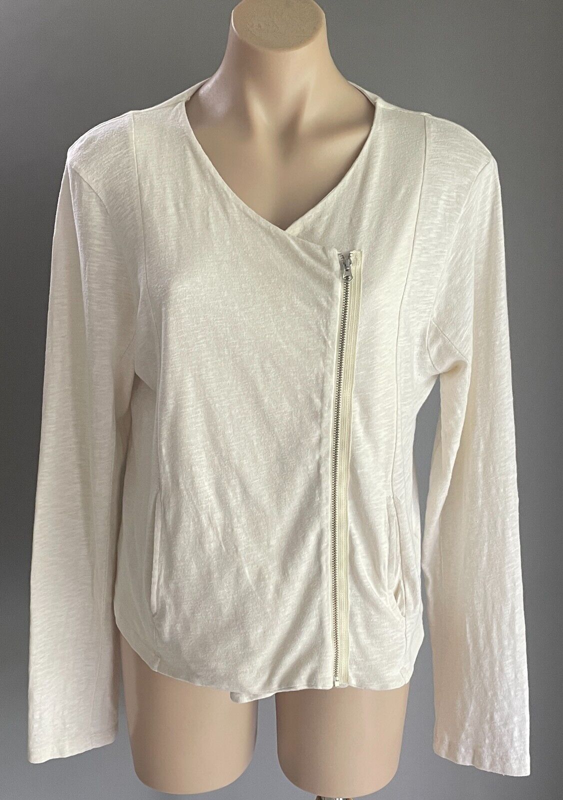 AMERICAN VINTAGE Jacket Off White Zip Front Lightweight Cotton Soft Size L 12