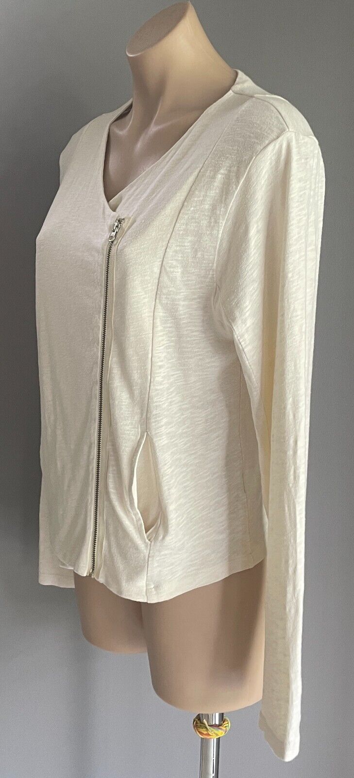 AMERICAN VINTAGE Jacket Off White Zip Front Lightweight Cotton Soft Size L 12