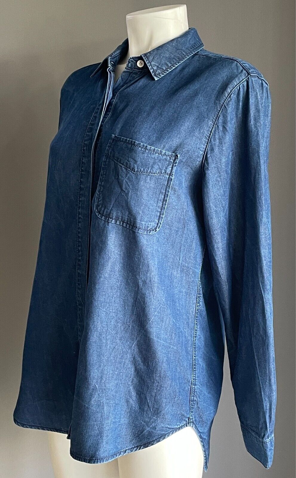 COUNTRY ROAD Indigo Rinse Tencel Shirt Button Front Size S 8 Long Sleeves