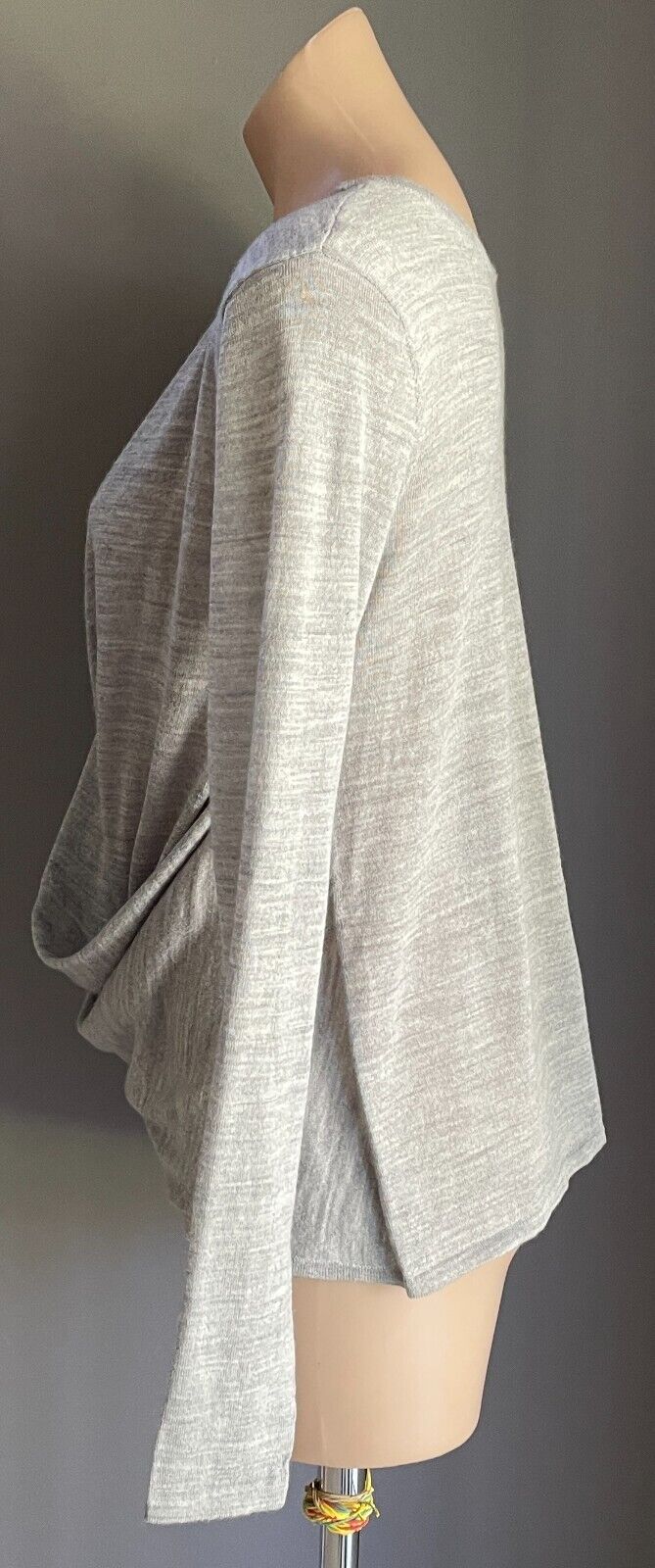 PINK STITCH Jumper Grey Wool Blend Twist Front Size S 10 Long Sleeves Fine Knit