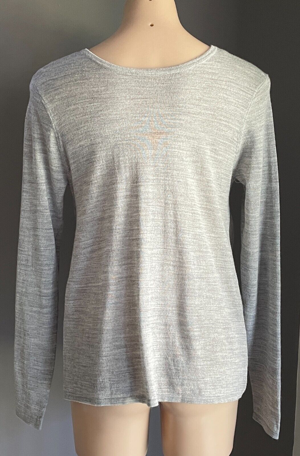 PINK STITCH Jumper Grey Wool Blend Twist Front Size S 10 Long Sleeves Fine Knit