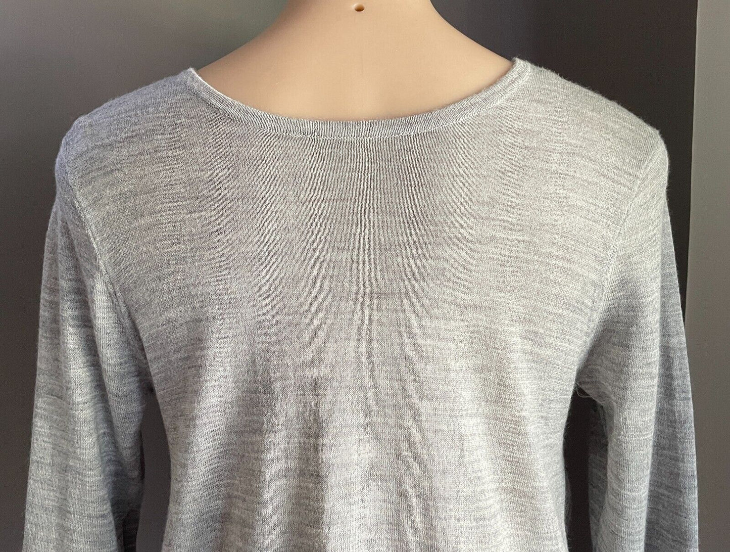 PINK STITCH Jumper Grey Wool Blend Twist Front Size S 10 Long Sleeves Fine Knit