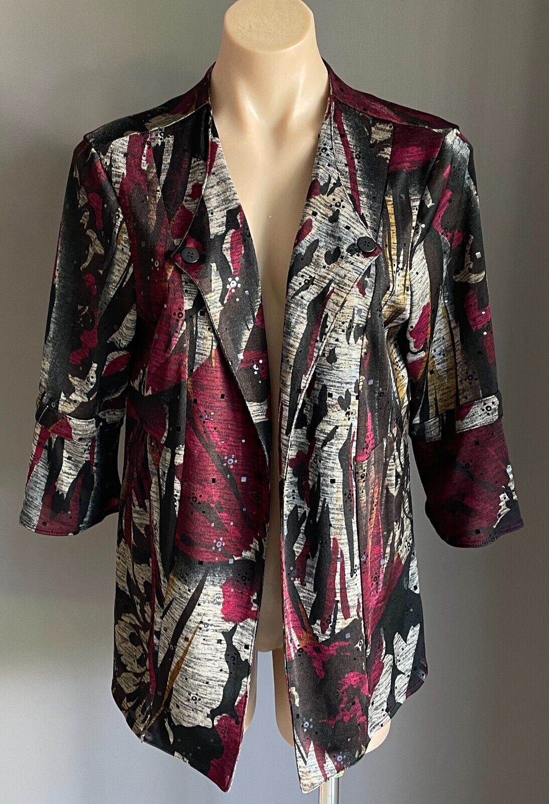 PICADILLY by FELLA HAMILTON Jacket Open Print Mesh Sequin 3/4 Sleeve Sz L 14 NEW