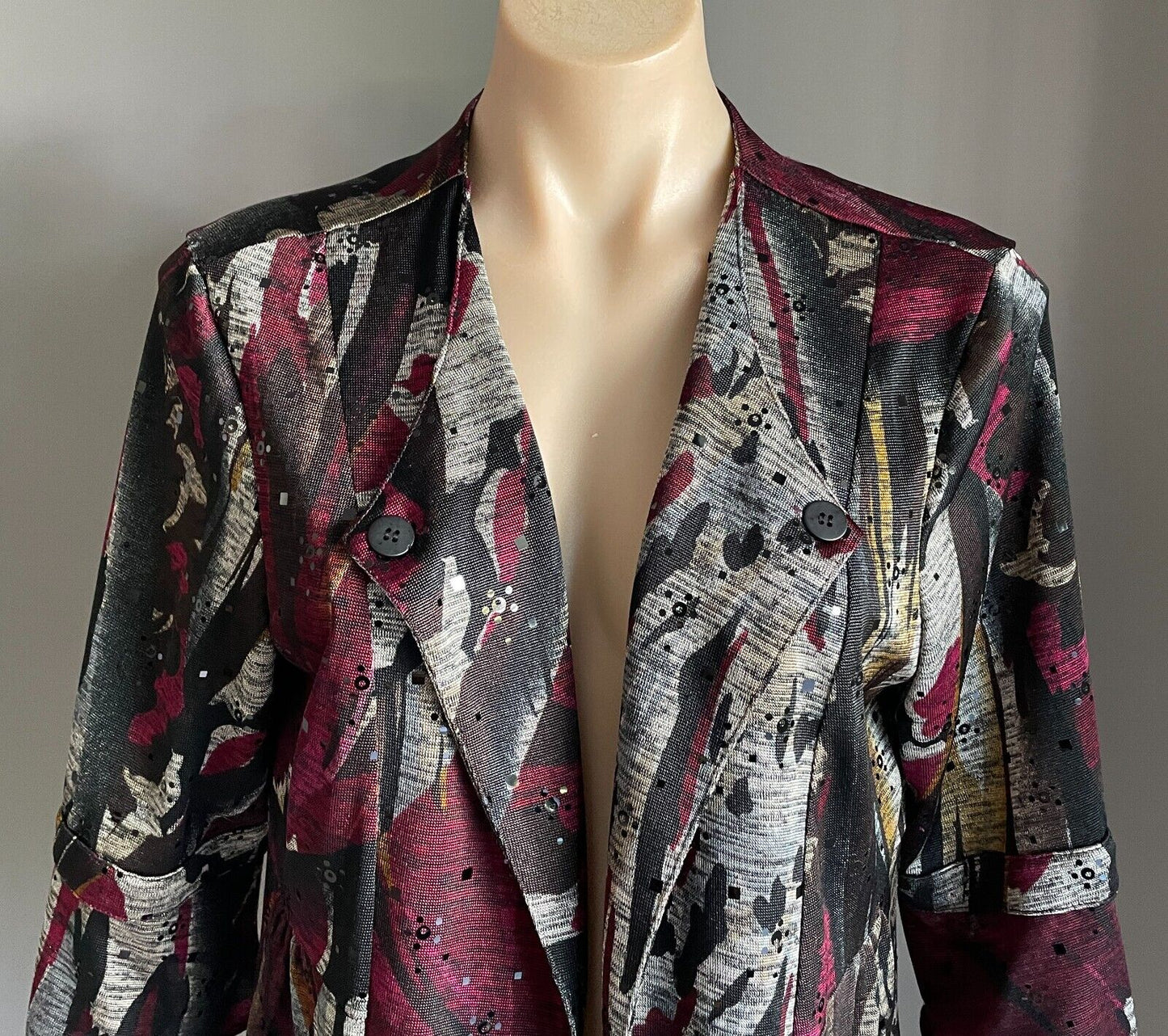 PICADILLY by FELLA HAMILTON Jacket Open Print Mesh Sequin 3/4 Sleeve Sz L 14 NEW