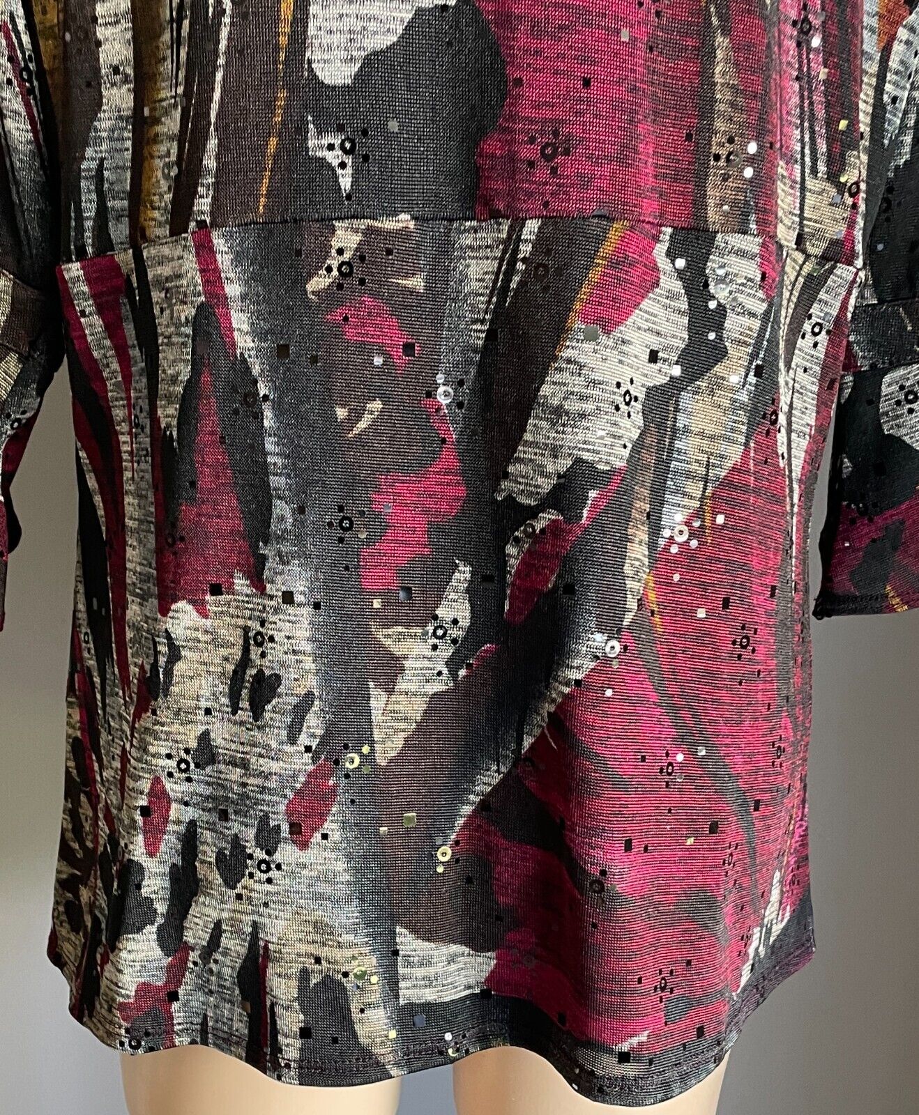 PICADILLY by FELLA HAMILTON Jacket Open Print Mesh Sequin 3/4 Sleeve Sz L 14 NEW