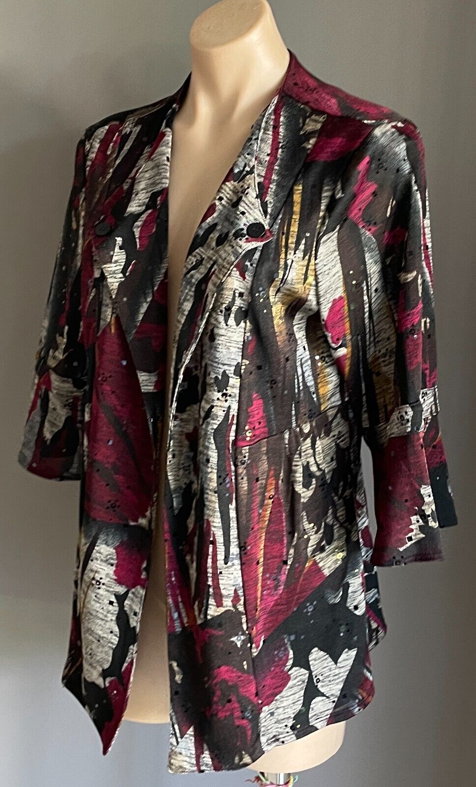 PICADILLY by FELLA HAMILTON Jacket Open Print Mesh Sequin 3/4 Sleeve Sz L 14 NEW