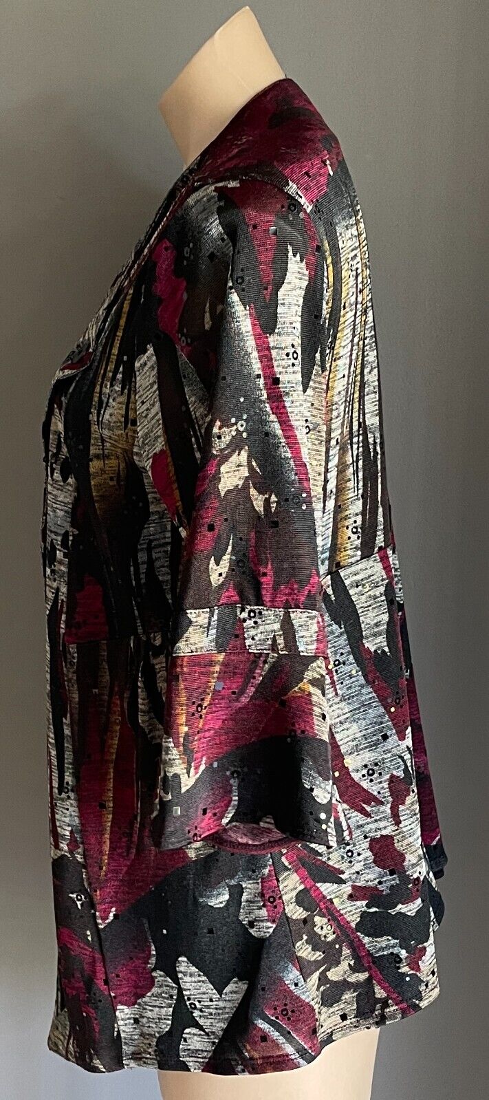 PICADILLY by FELLA HAMILTON Jacket Open Print Mesh Sequin 3/4 Sleeve Sz L 14 NEW