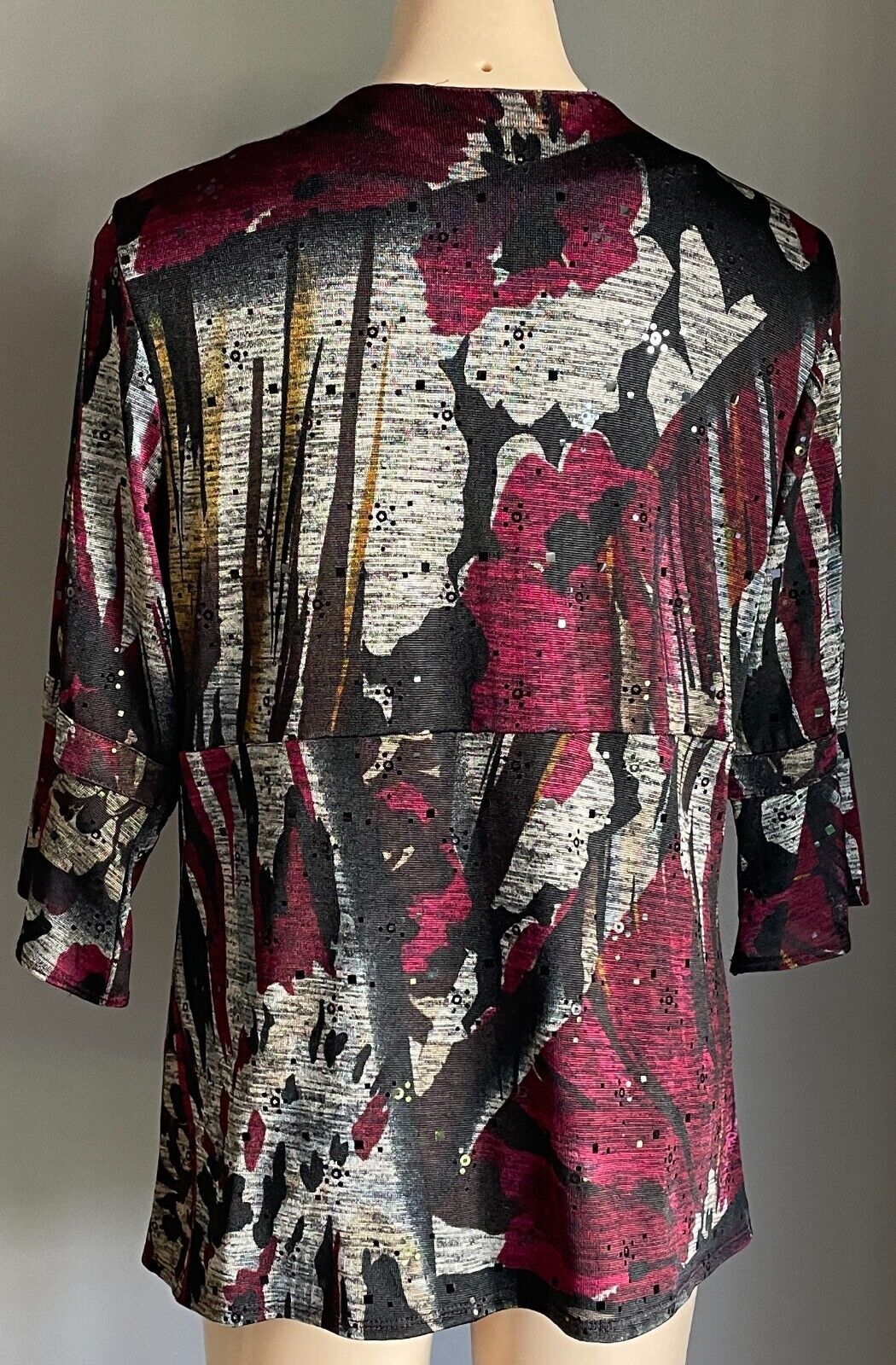 PICADILLY by FELLA HAMILTON Jacket Open Print Mesh Sequin 3/4 Sleeve Sz L 14 NEW
