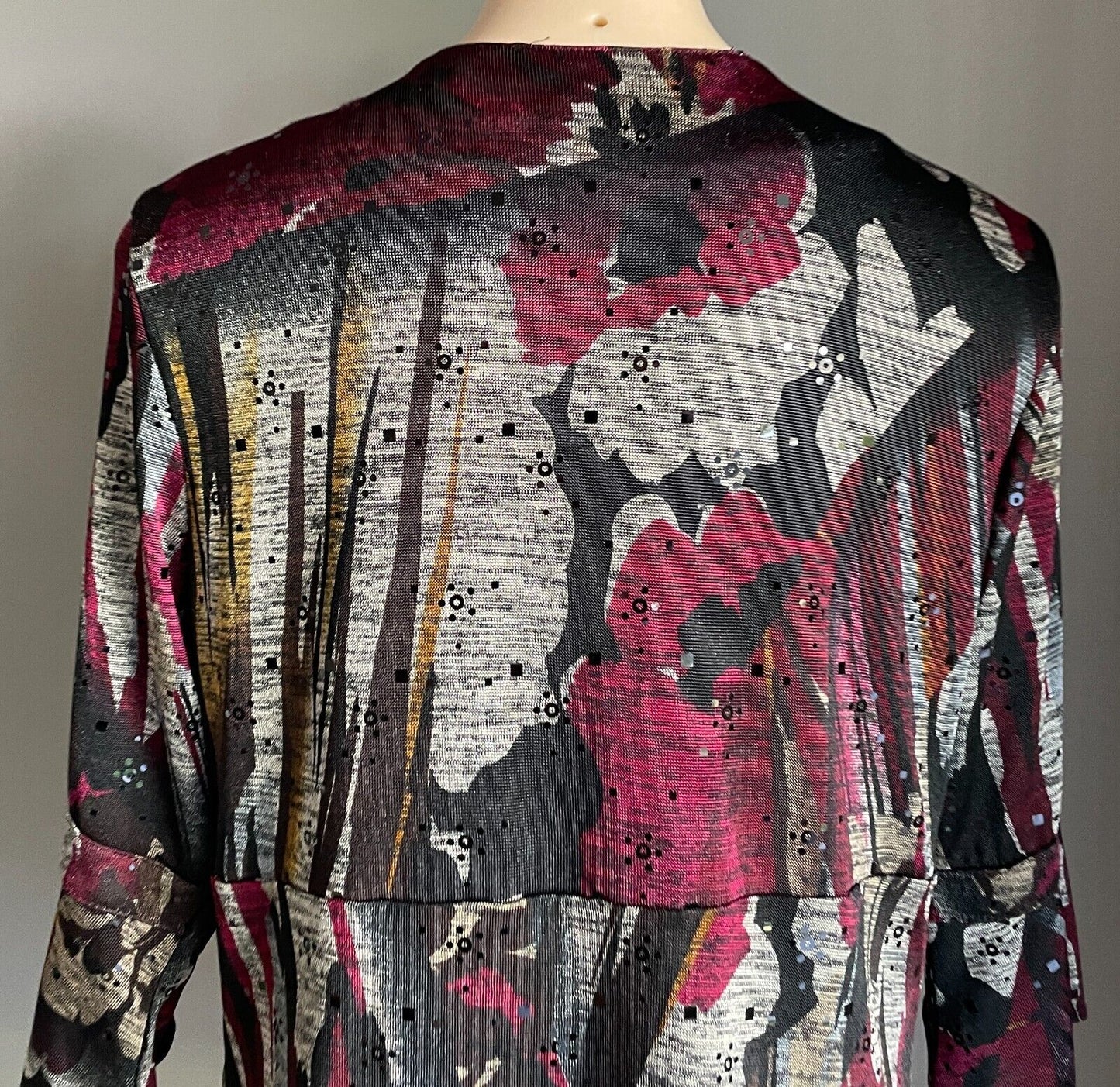 PICADILLY by FELLA HAMILTON Jacket Open Print Mesh Sequin 3/4 Sleeve Sz L 14 NEW