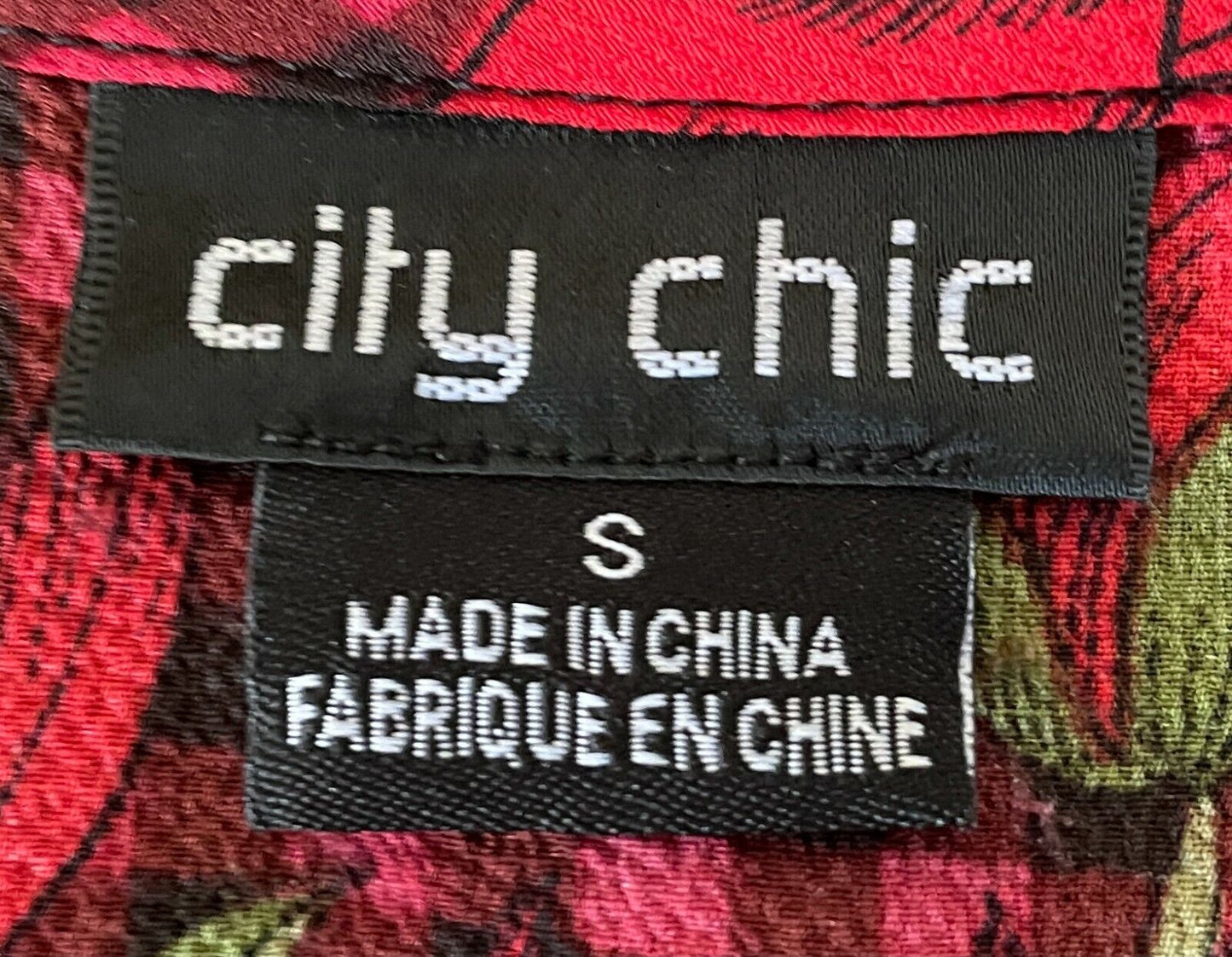 CITY CHIC Top Red Black Green Check Floral Side Tie Blouse Plus Size S 18 20