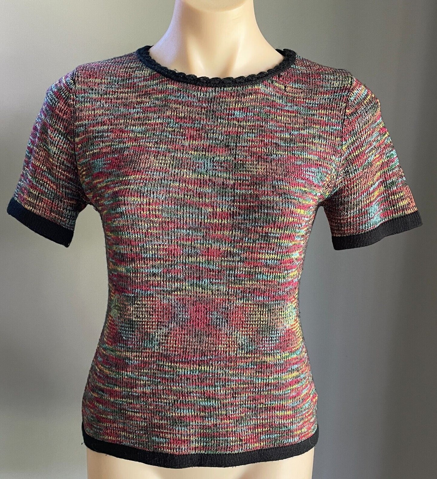 ONAIR CLASSIC Jumper Top Colourful Mottle Knit Wool Blend Short Sleeves Size 10