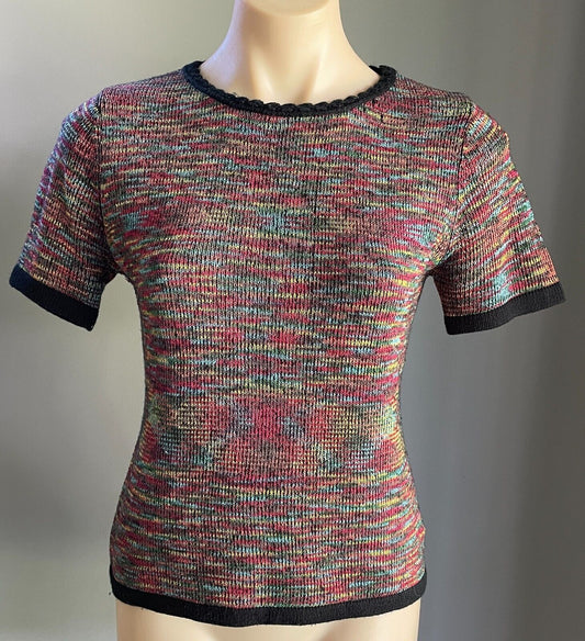 ONAIR CLASSIC Jumper Top Colourful Mottle Knit Wool Blend Short Sleeves Size 10