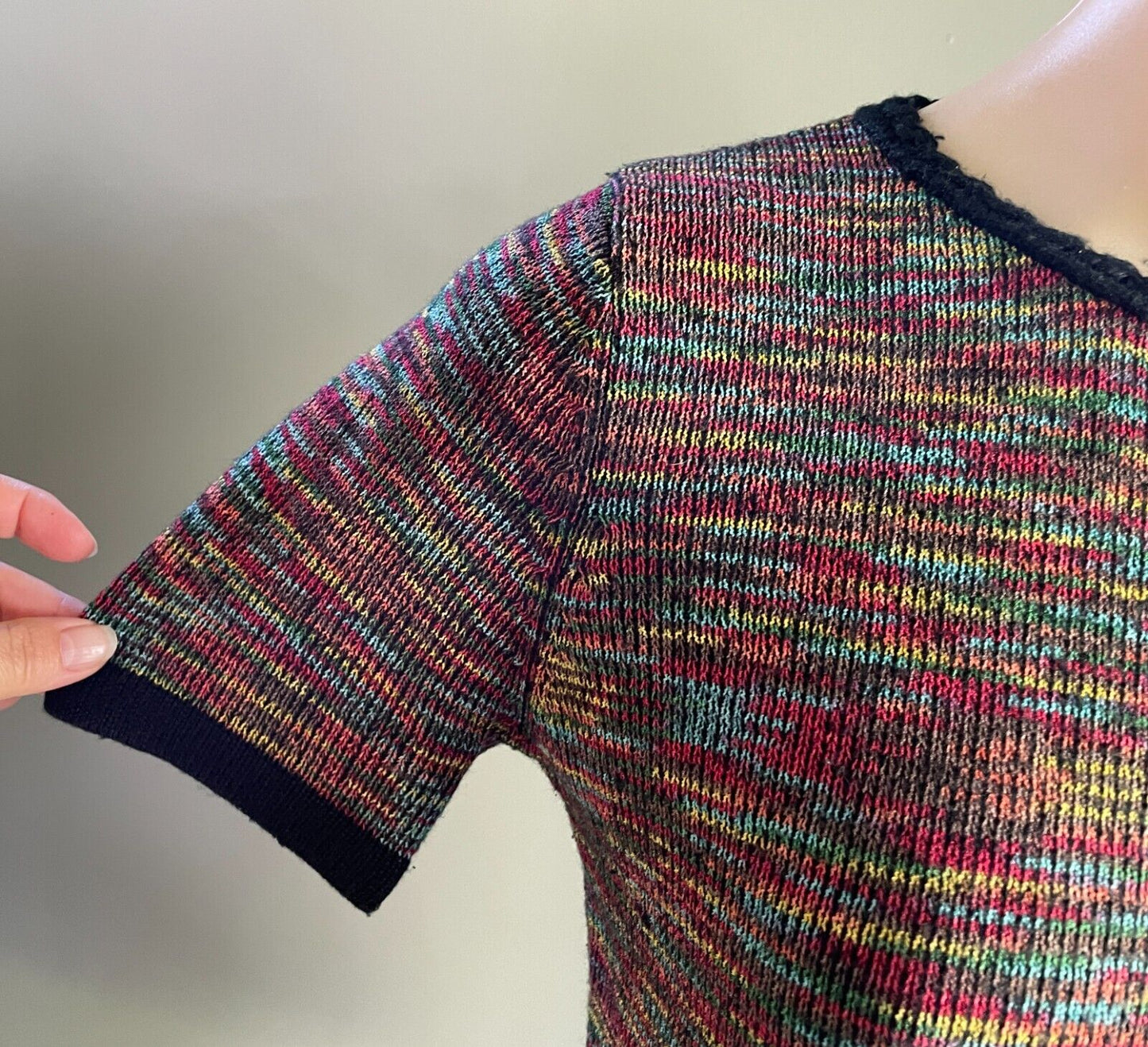 ONAIR CLASSIC Jumper Top Colourful Mottle Knit Wool Blend Short Sleeves Size 10